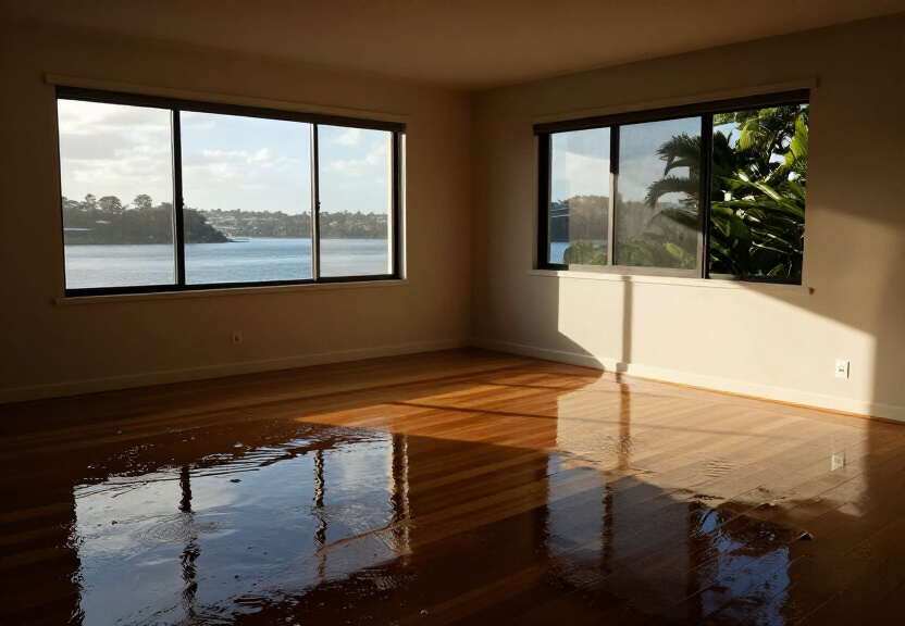 Flooded living room in Lilyfield terrace home